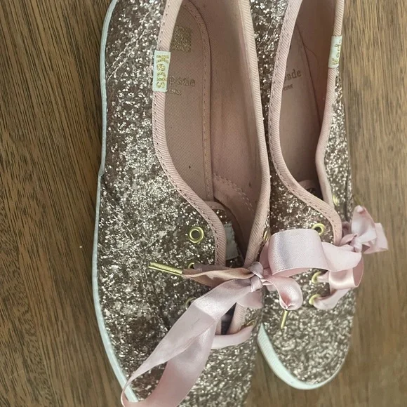 Kate Spade Keds Rose Gold Glitter Sneakers with Pink Satin Laces Size 6.5 - Picture 6 of 9